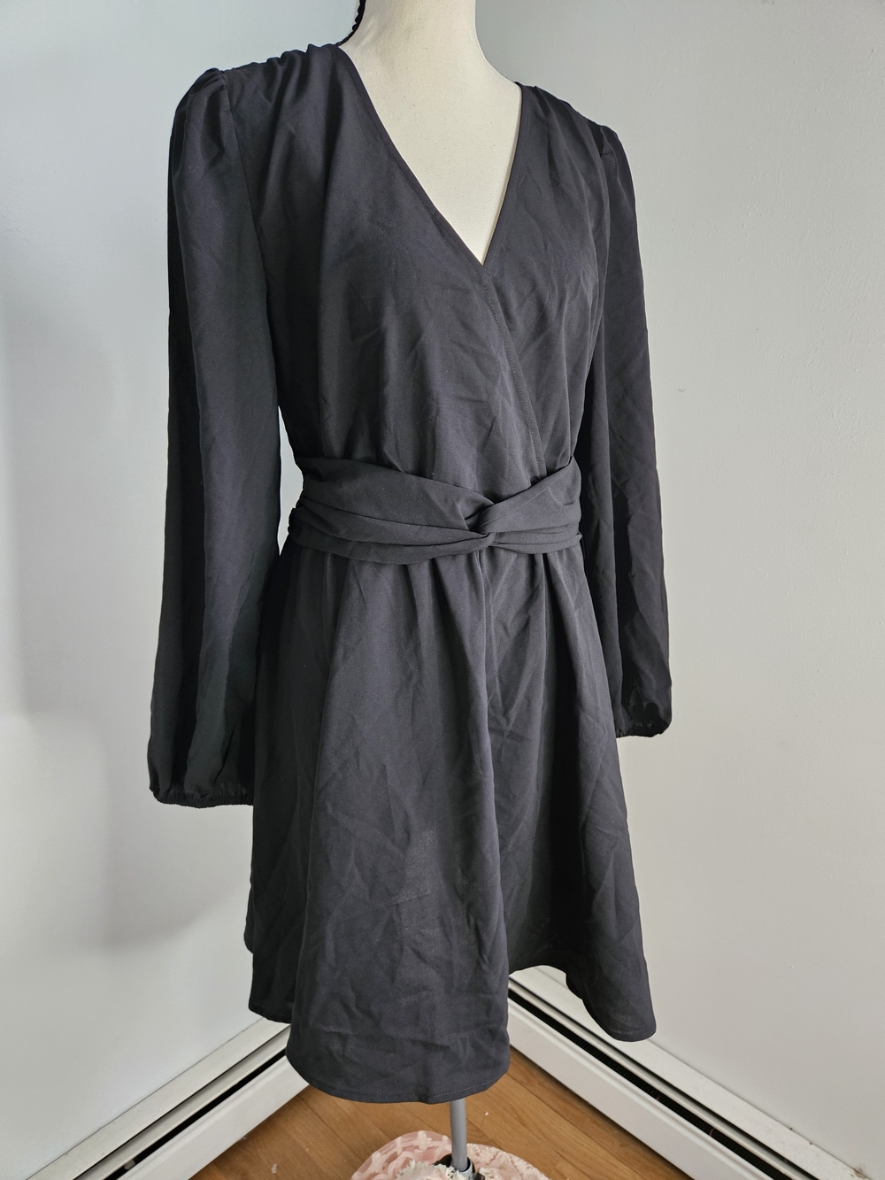 Women's Black Long-Sleeve Wrap  Look Dress. Lbd. Date Night Dress